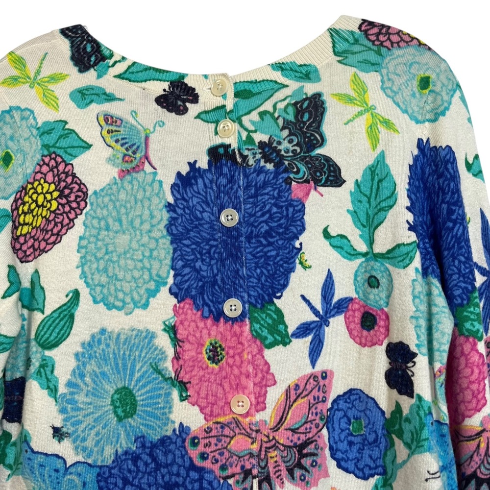 Talbots Sweater Floral Butterfly Print Boat Neck‎ 3/4 Sleeve S Grandmacore Boho - Picture 7 of 8